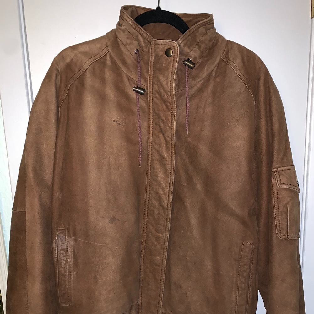 Pelle Club Brown Fuzzy Leather Bomber Jacket